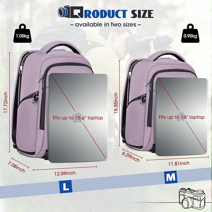 Camera Backpack Camera Bag for Photographers DSLR SLR Mirrorless Camera Cases with Waterproof Rain Cover & Laptop Compartment Fits 14 Inch Laptop,Anti Theft Travel photography backpack,Pink - Image 9