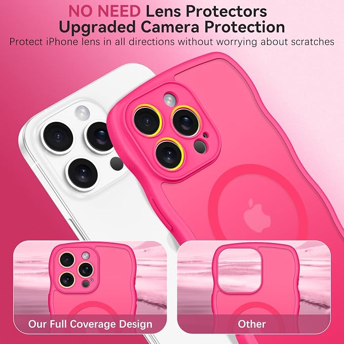 BENTOBEN Magnetic for iPhone 16 Pro Max Case, Cute Wavy [Full Camera Protection][Compatible with MagSafe] Matte Anti-Slip Bumper Women Girls Girly Protective Cover for 16 Pro Max 6.9" 2024, Hot Pink - Image 3