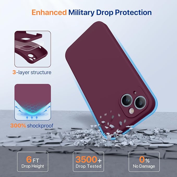 Miracase Silicone for iPhone 14 Case, Wine Red | Soft Anti-Scratch Microfiber Lining, Premium Silicone Cover Shockproof Drop Protection Phone Case for 14 - Image 5