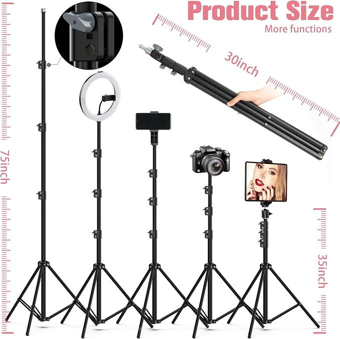MACTREM Pink 22" Ring Light for iPad iPhone with 75" Tripod Stand Barber | LCDisplay,2 Usb Ports, Fits Ipad/Tablet 12.9", 2600k-6500k Color Temperature,for Barber/Tattoo Tiktok Video Recording Vlog - Image 6