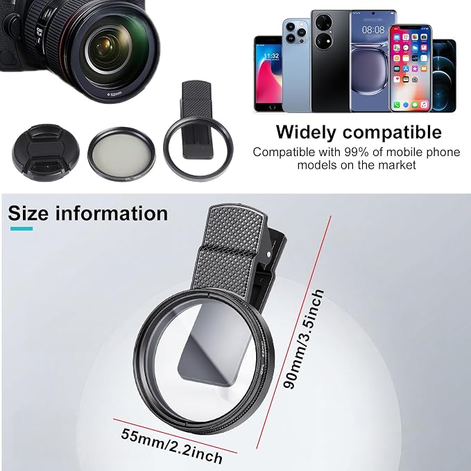 52mm Circular Polarizer Filter for iPhone and Android, CPL Lens Filter, Multi-Layer Coated, HD Transparent, Anti-Reflection, for DSLR Mirrorless Cameras - Image 4