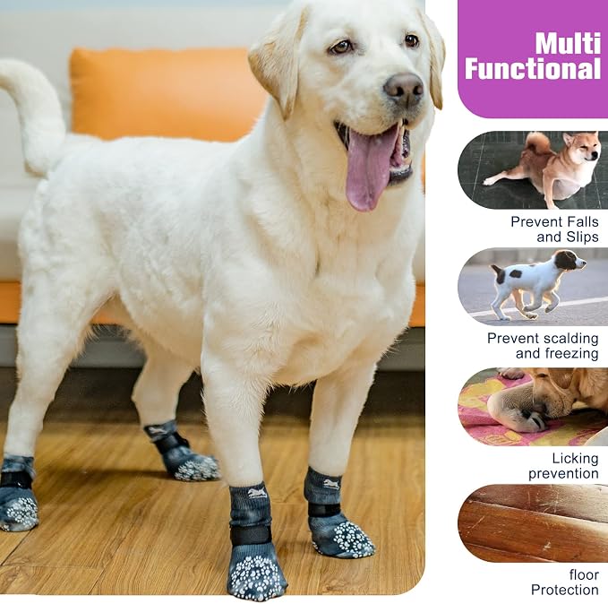 EXPAWLORER Anti Slip Dog Socks to Prevent Licking Paws, Dog Shoes for Hot Pavement, Dog Booties for Small Medium Large Senior Dogs, Traction Control Boots & Paw Protectors for Hardwood Floors - Image 6
