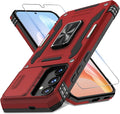 DEERLAMN Case for Samsung Galaxy S24 6.2-Inch with Slide Camera Cover+Screen Protector(1 Pack), Rotated Ring Kickstand Military Grade Shockproof Protective Cover-Red by DEERLAMN