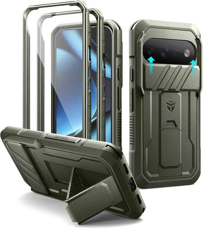 Dexnor for Google Pixel 11/11 Pro Case with Slide Camera Cover & 2 Front Frames & Built-in Screen Protector & Kickstand,Full-Body Shockproof Protective Cover Heavy-Duty Rugged Cases,Army Green(2026) by Dexnor