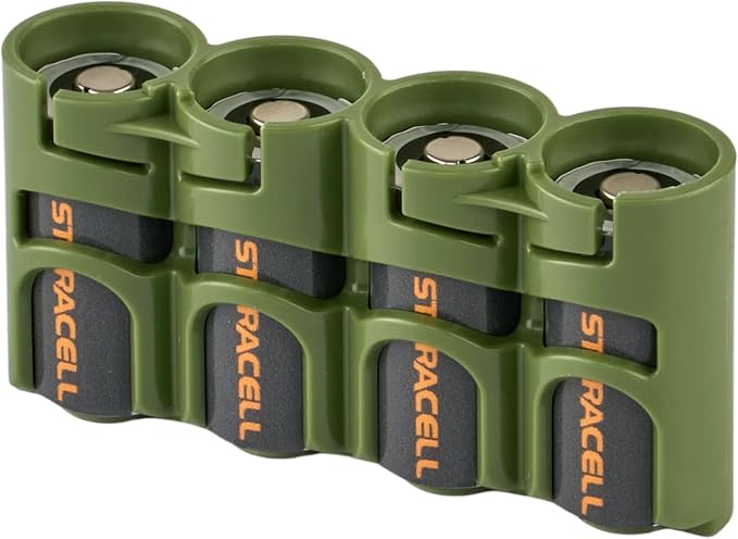 Storacell Slimline CR123 Battery Storage Caddy, Military Green, Holds 4 Batteries (Not Included) by Storacell