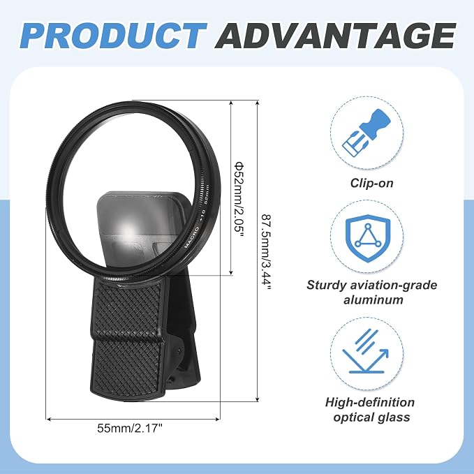 PATIKIL 52mm Phone Camera Lens, Clip-On 10x Macro Filter Circular Polarizing Lens for Most Smart Phones and DSLR Cameras, Black - Image 2