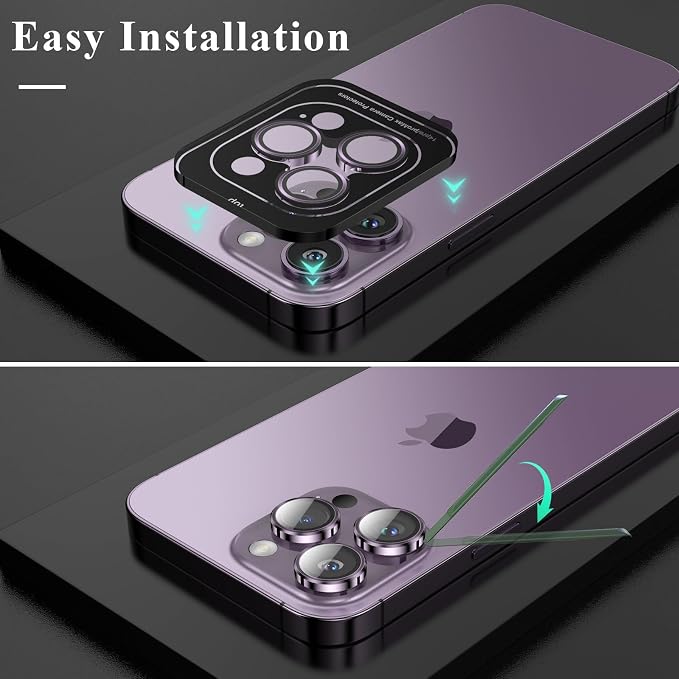 YWXTW Designed for iPhone 14 Pro Max Camera Lens Protector, for iPhone 14 Pro Camera Lens Protector, Individual Metal Anti Scratch HD Clear Case Friendly Tempered Glass Camera Cover, 1 Set (Purple) - Image 6