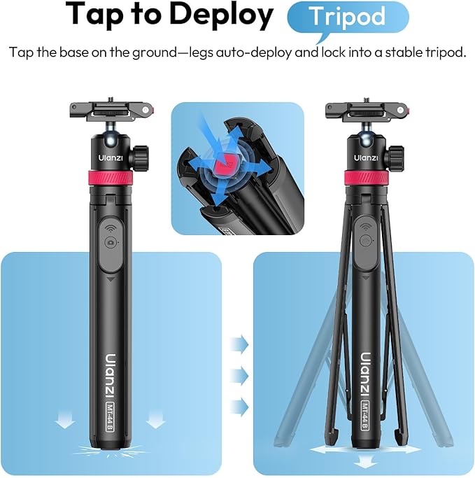ULANZI MT-44B Phone Tripod, 59'' Auto Open Phone Stand Dual Camera Set up | 360° Ball Head, Extendable Selfie Stick w Cold Shoe, Stable Four-Leg for Filming Vlog Travel, Family Gatherings - Image 3