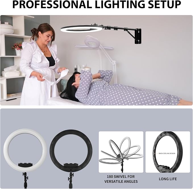 Ring Light Wall Mount with Phone Holder 19'', 45.7" Triangle Boom Arm | Rotatable Wall Mounted Light Stand for Photography Lighting Studio, Live Streaming, Salon, Barber Light, Beauty Tattoo Light - Image 6