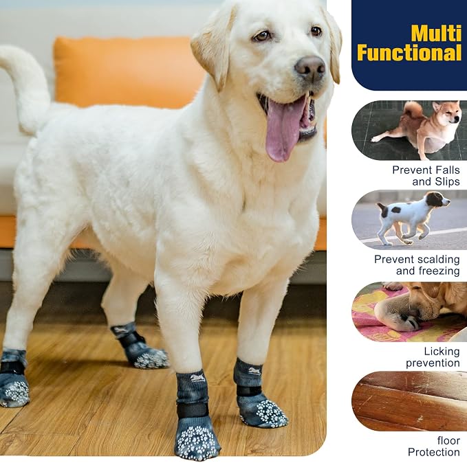 EXPAWLORER Anti Slip Dog Socks to Prevent Licking Paws, Dog Shoes for Hot Pavement, Dog Booties for Small Medium Large Senior Dogs, Traction Control Boots & Paw Protectors for Hardwood Floors - Image 6