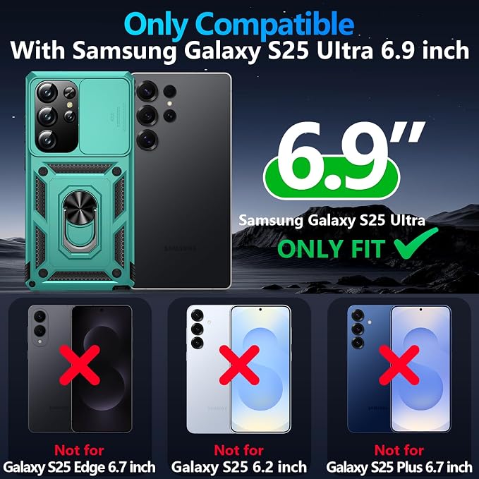 Taisairu for Samsung Galaxy S25 Ultra Case with Screen Protector & Slide Camera Lens Cover, Built-in Magnetic Ring Stand Shockproof Protective Phone Case for Samsung S25 Ultra Case (Mint Green) - Image 8