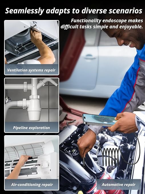 Endoscope Camera with Light, Dual-Lens 1920P HD Borescope with 8 Adjustable LED Lights, IP67 Waterproof Boroscope Inspection Tools, 16.4ft Semi-Rigid Snake Camera for iOS & Android - Image 7