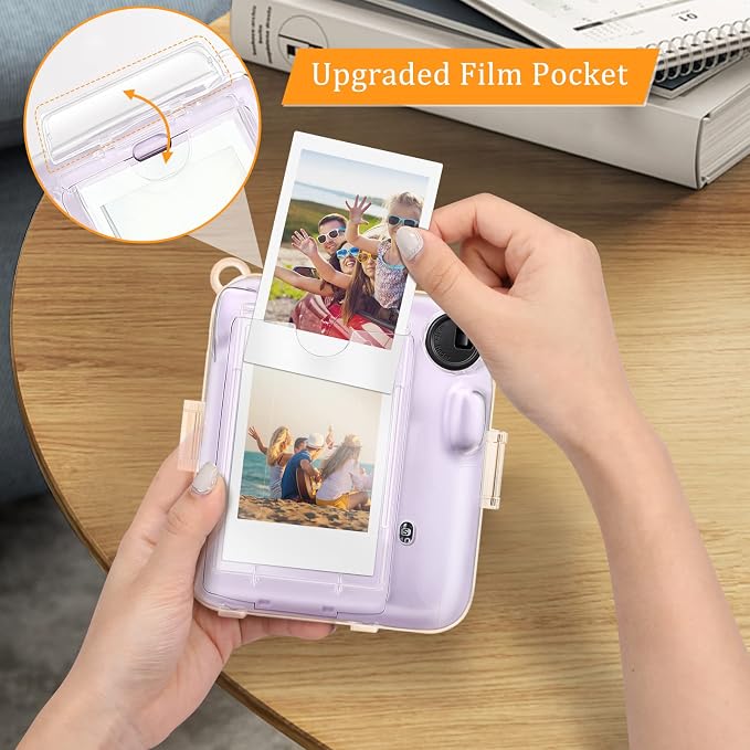 Fintie Protective Case for Fujifilm Instax Mini 12 Instant Camera - Crystal Hard Shell Cover with Upgraded Film Pocket for Storing Photos & Removable Shoulder Strap | Crystal Hard Shell Cover, Back Films Pocket, Adjustable Shoulder Strap, Scratch Pesis... - Image 3
