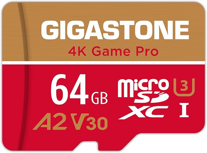 【For Switch 1 Only】GIGASTONE 64GB Micro SD Card, 4K Game Pro, MicroSDXC Memory Card for Gaming Console, Security Camera, UHD Video, up to 95/35MB/s, UHS-I U3 A2 V30 【5-Years Data Recovery】 by Gigastone