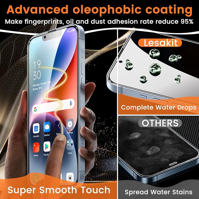 Lesakit 3+3 Pack Privacy Screen Protector for iPhone 14 6.1-Inch with 3 Pack Camera Lens Protector, Anti Spy Tempered Glass Film 9H Hardness Bubble Free Case Friendly - Image 6