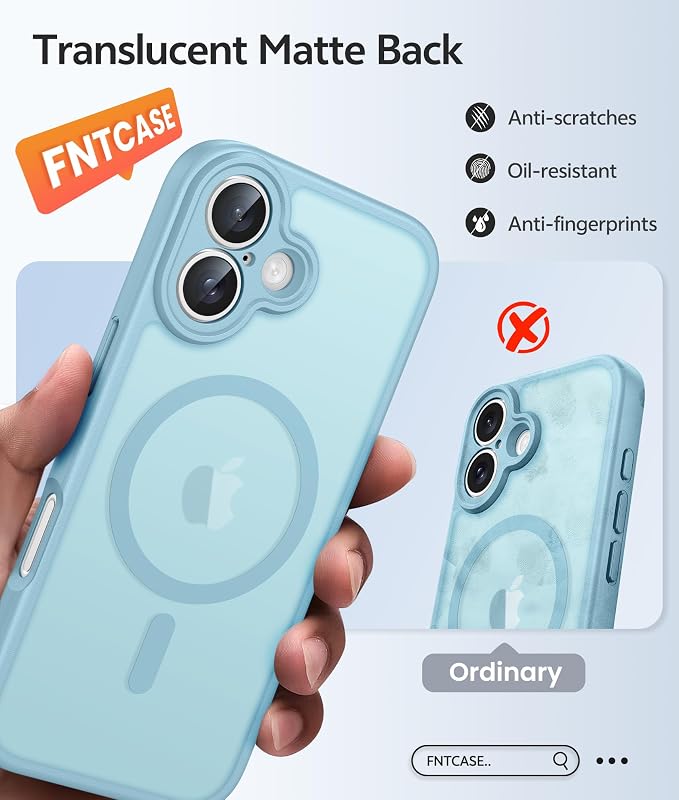 FNTCASE for iPhone 17 Case, Compatible with Magsafe, Glass Screen Protector | Full Camera Protection, Translucent Matte, 14FT Military Grade Drop Proof, Shockproof Protective Phone Cover, Teal - Image 6