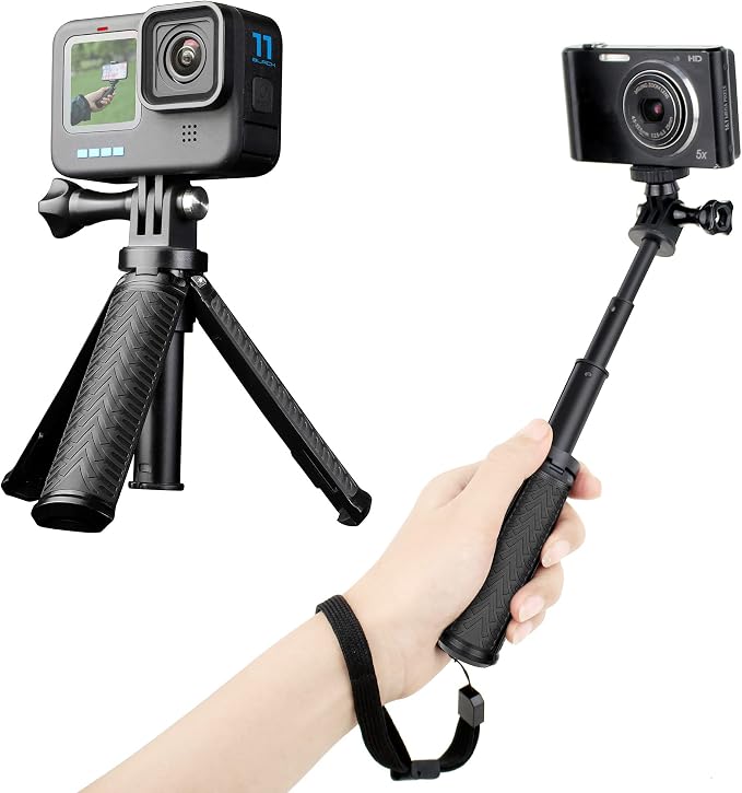 Mini Selfie Stick Tripod for GoPro Hero 13 12 11 10 9 Max Mission | Portable Action Camera Handle Grip, Extension Pole for DJI Osmo Action 6 5 Pro 4 Nano, Pocket Size Vlog Stand by YALLSAME