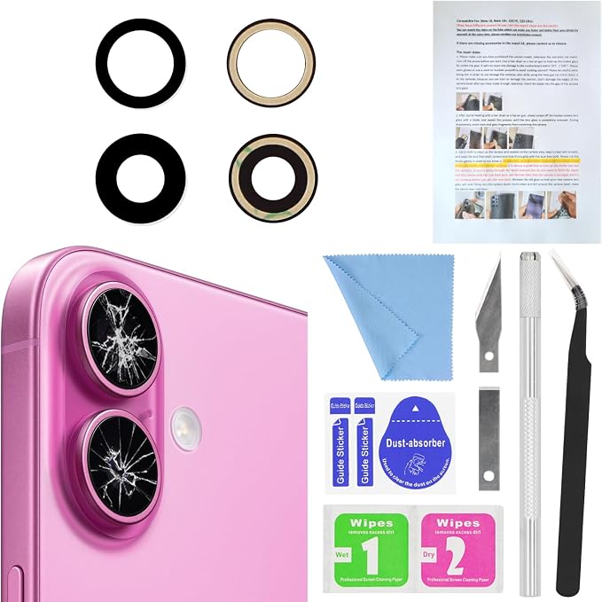 ASDAWN Back Rear Camera Lens Glass Replacement for iPhone 16 6.1 inch and 16 Plus 6.7 inch with Pre-Installed Adhesive, Back Lens Glass with Installation Manual + Repair Tool Set by ASDAWN
