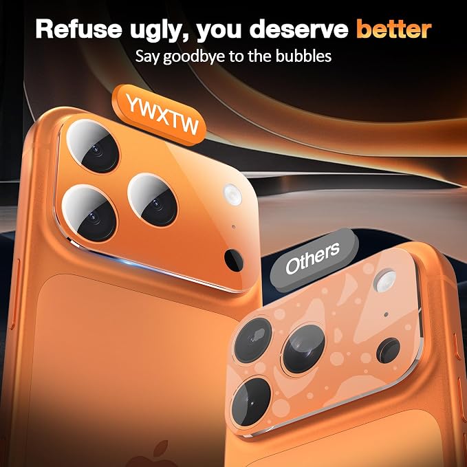 YWXTW [0 Bubbles for iPhone 17 Pro Camera Lens Protector, Full Coverage Tempered Glass Lens Screen Protector for iPhone 17 Pro Accessories, Case Friendly, HD Clear, 3 Pack (Cosmic Orange) - Image 2