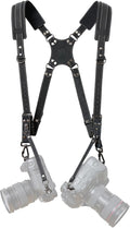 Padwa Lifestyle Black Frosted Dual Camera Harness Strap for Two-Cameras - Dual Shoulder Full Grain Leather Harness,Multi Double Camera Gear for DSLR/SLR Strap,Double Camera Harness for Photographers by PadwaLifestyleCameraStrap