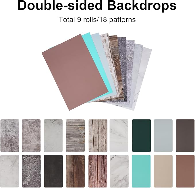 Meking 9Pcs 18Patterns Small Product Photography Backdrop Kit | Photo Backdrop Board for Food Photography - Double-Sided Tabletop Photography Backdrop, 16x11.5inch - Image 2