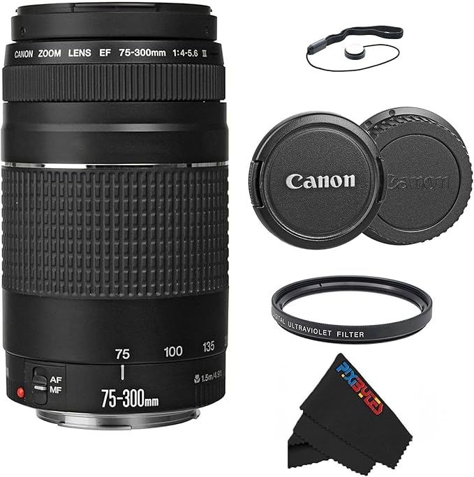 Canon EF 75-300mm f/4-5.6 III Telephoto Zoom Lens for Canon SLR Cameras, 6473A003 (Renewed) (Lens w/Pixibytes Basic Bundle) by Amazon+Renewed