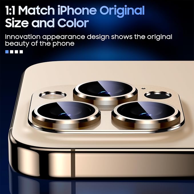 Uyiton for iPhone 15 Pro/iPhone 15 Pro Max Camera Lens Protector | Not Easy to Break, Strong Adsorption, Case-Friendly, Metal 9H Sapphire Glass Rear Camera Screen Cover, Gold Titanium - Image 5