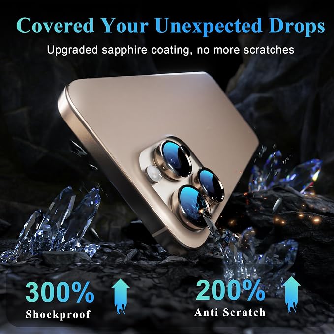 YWXTW Camera Lens Protector for iPhone 16 Pro/iPhone 16 Pro Max, [1 Step Installation Tray] Tempered Glass Screen Protector Metal Individual Camera Cover Accessories (Desert Titanium-2Pack) - Image 3