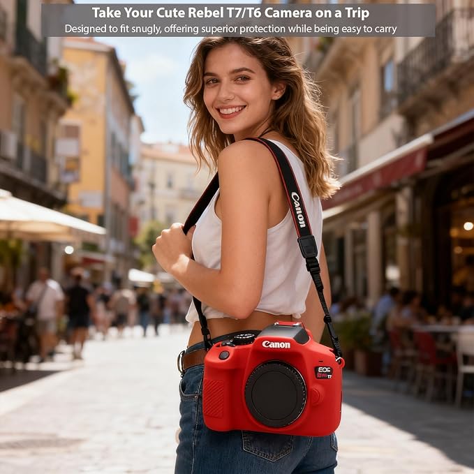 Case for Canon EOS Rebel T7 Rebel T6 Camera, Soft Silicone Rubber Protective Camera Case Cover Accessories, Lightweight, Anti-Scratch with Button Marking for EOS Rebel T7 T6 (Red) - Image 3