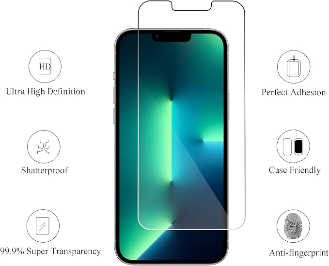 Ailun Screen Protector + Camera Lens Protector for iPhone 13 Pro, 2+2 Pack | 6.1 Inch, Tempered Glass Film, HD, Case Friendly - Image 2