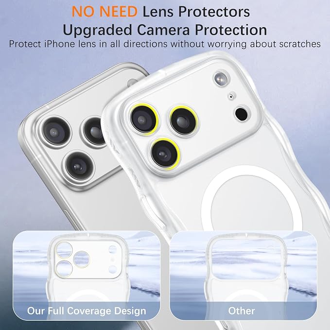 BENTOBEN Magnetic for iPhone 17 Pro Case, Cute Wavy Full Camera Protection [Compatible with MagSafe] Matte Anti-Slip Bumper Women Girls Boys Protective Cover for 17 Pro 6.3", Clear White - Image 8