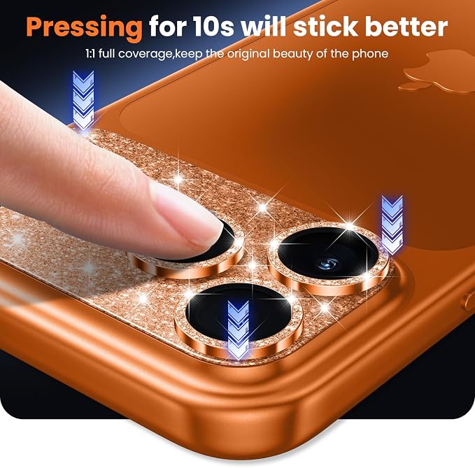 WSKEN for iPhone 17 Pro Camera Lens Protector - Military Grade Design | Strong Adhesion, Daily Shatterproof, Metal Aluminum Alloy Tempered Glass Camera Screen Protector, Glitter Orange - Image 5