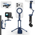 OMOTON TP02-Ultra Multi-Device Camera & Phone Mount with 1/4" Adapter, Blue | Built-In 1/4" & Arca Base, Clamp, Magnetic & Tripod Setups for iPhone, Pocket/Action Cameras, Overhead & Low-Angle Filming by OMOTON