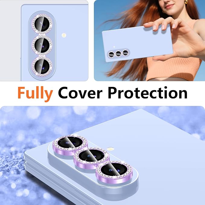 for Samsung Galaxy Z Fold 8 Ultra Camera Lens Protector, Individual Metal Ring Tempered Glass Lens Cover, [Strong Adsorption] Scratch Resistant Ultra-Thin HD Clear Lens Cover, 1 Set-Purple Diamond - Image 8