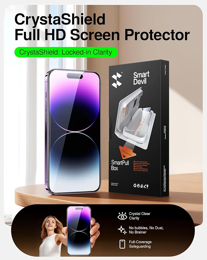 SMARTDEVIL 2 Pack Tempered Glass for iPhone 14 Pro Screen Protector | Military-Grade Shatterproof Protection, Crystal Clear, 9H Hardness, Fast & Easy Installation, Scratch Proof, Case Friendly - Image 2