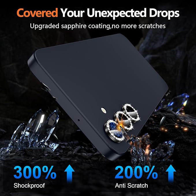 for Samsung Galaxy A16 Camera Lens Protector, Individual Metal Ring Tempered Glass Lens Cover, [Strong Adsorption] Scratch Resistant Ultra-Thin HD Clear Lens Cover, 1 Set-Black Diamond - Image 5