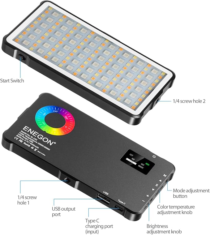 ENEGON RGB Video Light, Built-in 4000mAh Rechargeable Battery LED Camera Light Full Color 24 Common Light Effects, CRI≥95 2500-9000K LED Video Light Panel with Power Bank Function. - Image 4