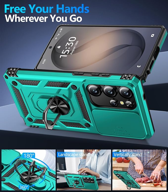 Taisairu for Samsung Galaxy S26 Ultra Case with Screen Protector & Slide Camera Lens Cover, Built-in Magnetic Ring Stand Shockproof Protective Phone Case for Samsung S26 Ultra Case (Mint Green) - Image 3