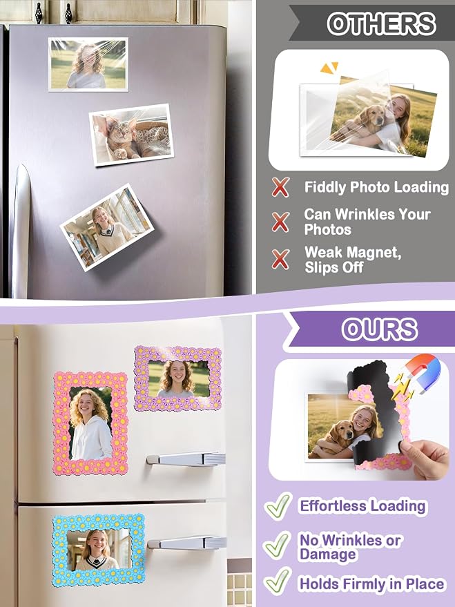 12Pcs Magnetic Picture Frames for 4"x6" Photo, Locker Accessories for Girls | 6 Colors, Cute Back to School Gifts, Classroom Decorations Supplies, Refrigerator Decor, Daisy - Image 2