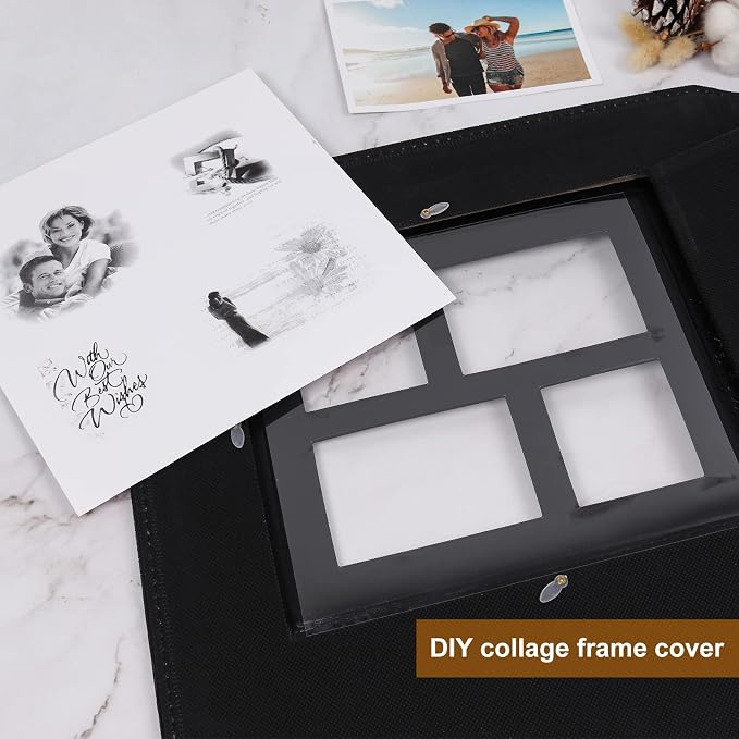 RECUTMS Photo Album 4x6 600 Photos Large Leather Family Picture Album Black | Large Capacity, Black Page, Horizontal and Vertical Pockets, Anniversary Travel Memory Book, DIY Cover Window, Wedding Gifts - Image 4