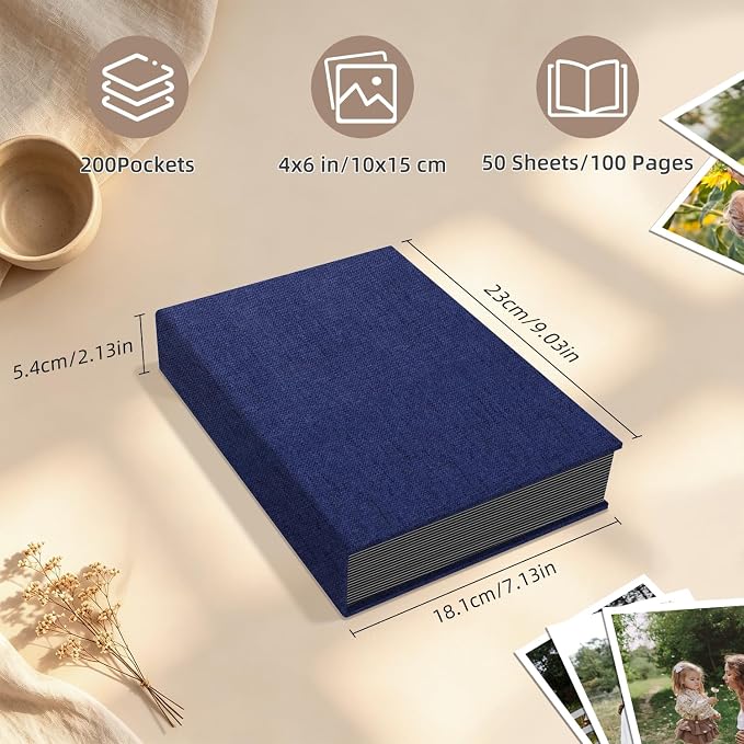 Popotop Photo Album 4x6 200 Pockets for Wedding Gifts,Linen Hardcover Picture Albums for Family Anniversary Baby Vacation Pictures - Image 3