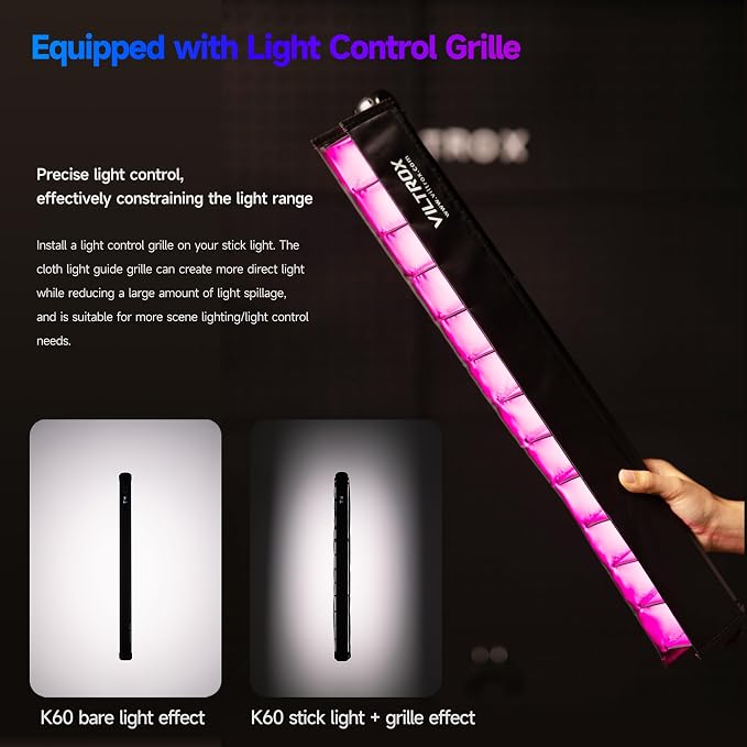 VILTROX K60 2 Pack Large Handheld Stick Light, 32Wh Rechargeable Battery 20W 1950lm RGB LED Video Light w PD Fast Charging CRI 97+ 2500K-8500K LCD Display, 22.8" Tube Light for Photography Light Wand - Image 2