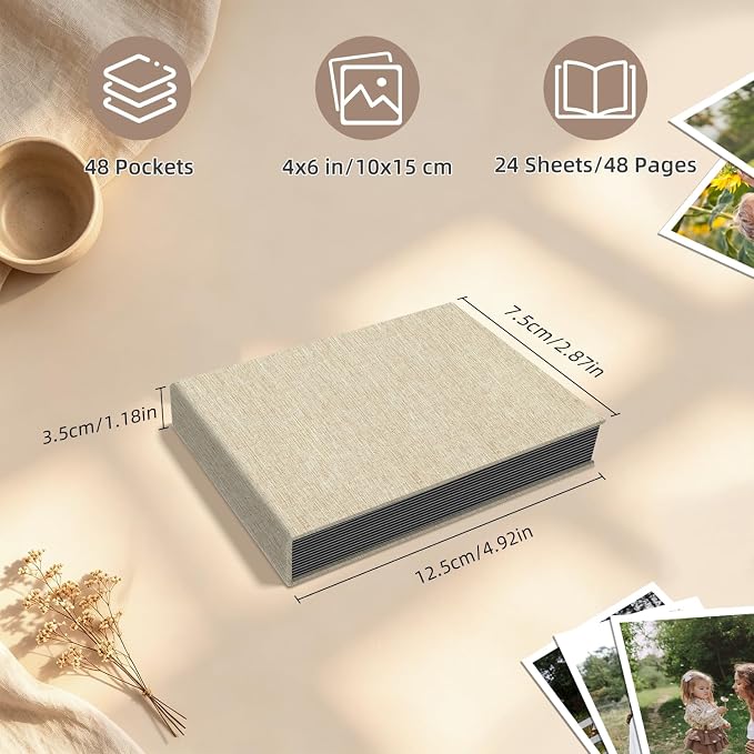 Popotop Photo Album 4x6 48 Pockets for Wedding Gifts,Linen Hardcover Picture Albums for Family Anniversary Baby Vacation Pictures - Image 3