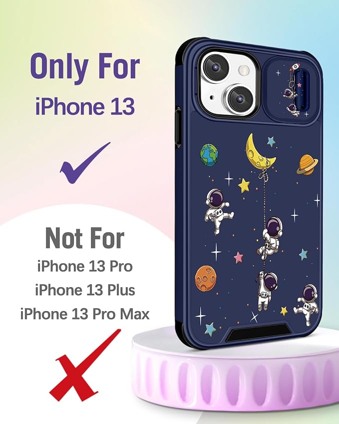 Buleens for iPhone 13 Case 6.1 Inch - with Ring Stand & Camera Cover Aesthetic Cute Designed for Women Girls Cartoon Astronaut for Phone Case for iPhone 13 Compatible with Magsafe - Image 2
