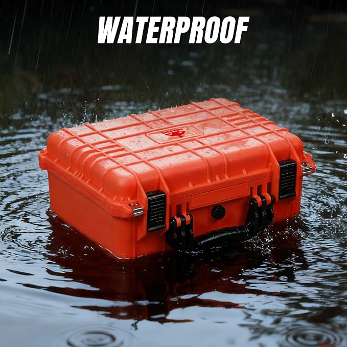 Jack Boss Waterproof Hard Camera Case with Pre-cut Foam,Orange | Portable Protective Hard Shell Case With Updated Plastic Material,Fit Drones,Camera,Equipments,16x12.8x6.8 Inch - Image 4