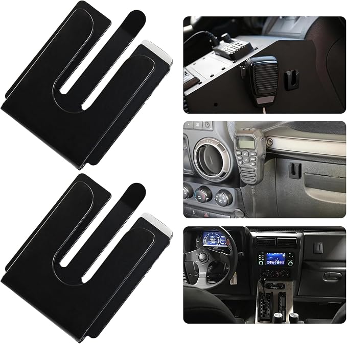 2PCS Black Radio Microphone Hanger, 42 x 30 x 8mm, Style 3 | Adhesive Back, CB Microphone Holder, Metal Car Mic Hanger, For Cars Homes Offices - Image 5
