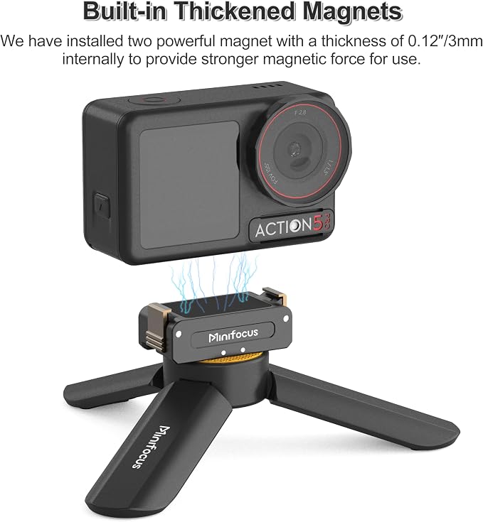 Minifocus Magnetic Quick Release Adapter Mount for DJI Osmo 360/ Action 5 Pro/4/3, Aluminum Alloy Bracket Connector Base with 1/4" Thread Hole & Foldable Dual-Claws for Tripods, Selfie Sticks - Image 5