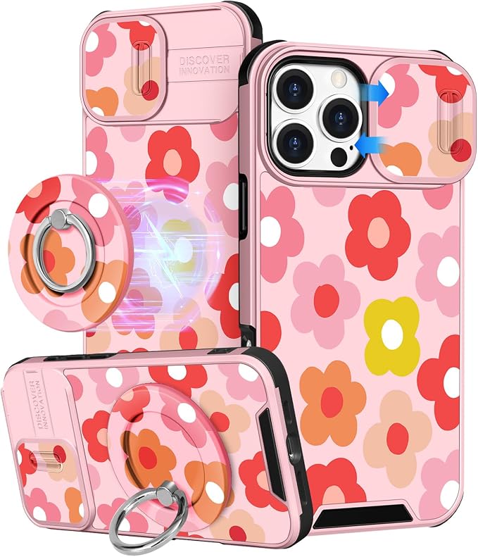 Buleens for iPhone 16 Pro Max Case 6.9 Inch - with Ring Stand & Camera Cover Aesthetic Cute Designed Women Girls Pretty Girly Floral Flowers Phone Case for iPhone 16 Pro Max Compatible with Magsafe by Buleens