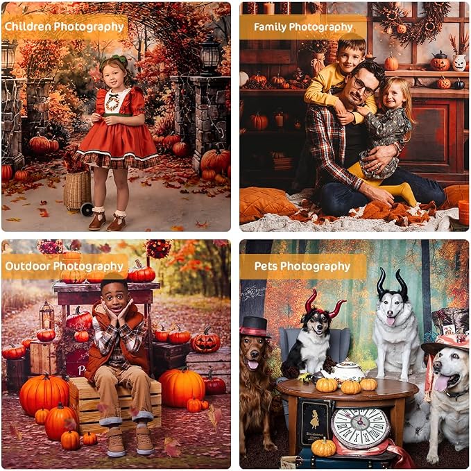 Kate Fall Backdrops White Background Autumn Party Decorations Pumpkins Thanksgiving Festival Photo Backdrop, 10x6.5ft - Image 4