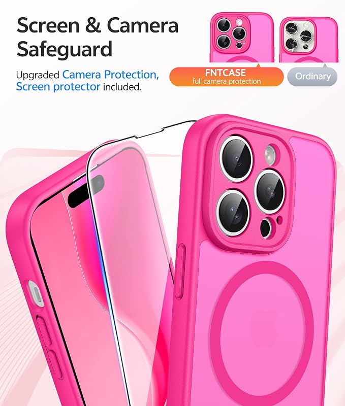 FNTCASE for iPhone 14 Pro Max Case, Fit for Magsafe, Glass Screen Protector | Full Camera Protection, Translucent Matte, 14FT Military Grade Drop Proof, Shockproof Protective Phone Cover, Hot Pink - Image 4